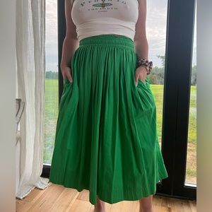 Green skirt.